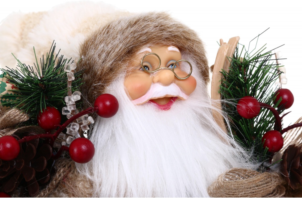 Декорація новорічна Санта 30 см бежево-коричневий лісовий з мішечком Y2502E 30 см