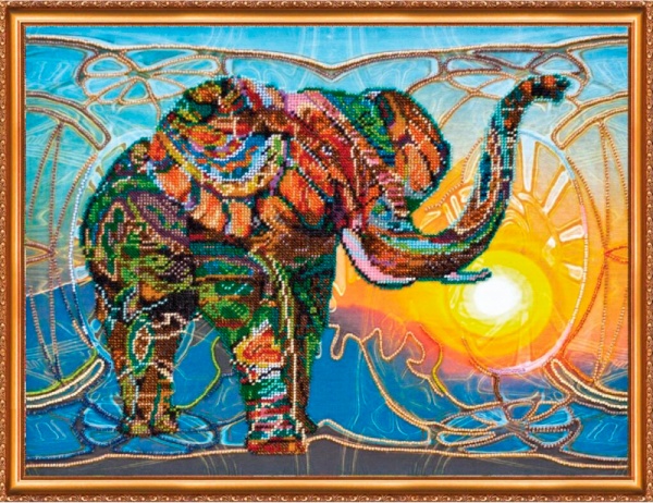 Набор для вышивания бисером на натуральном художественном холсте Мозаичный слон AB-368 Абрис Арт 