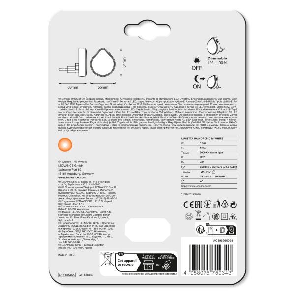 Нічник-розетка Ledvance Lunetta Raindrop Dim 0,5 Вт білий 