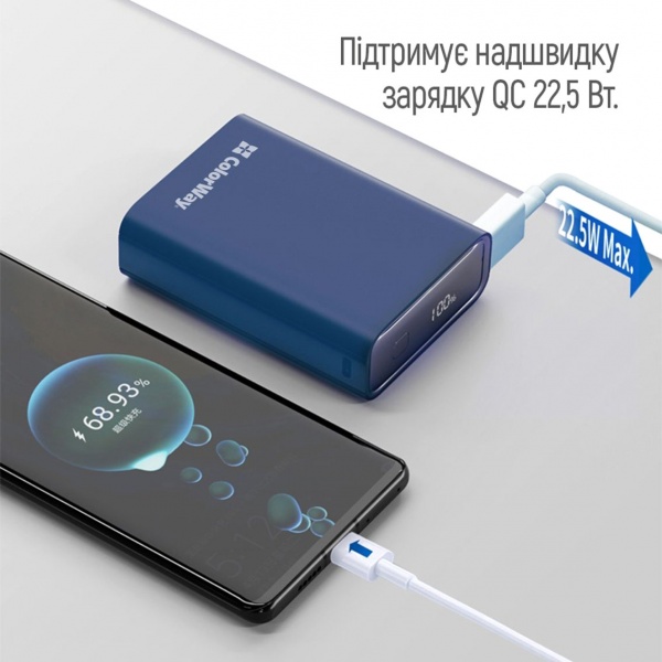 Универсальная мобильная батарея ColorWay 20000 mAh blue (CW-PB200LPG2BL-PDD) 
