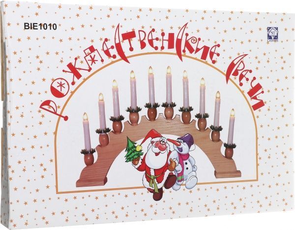 Декорация новогодняя Гирлянда Рождественские свечи на деревянной подставке BIE1010