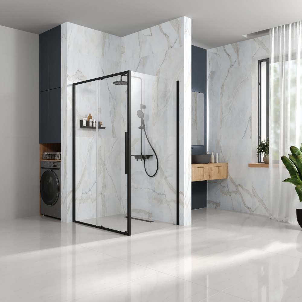 Душевая кабина Koller Pool AQPD12+BLC AQUA PRO прямоугольная slim Black matt 1200x900x1950 мм стекло 6мм прозрачное (створки раздвижные)