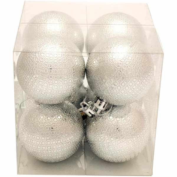 Набор пластиковых шаров рельеф 8 шт серебристый