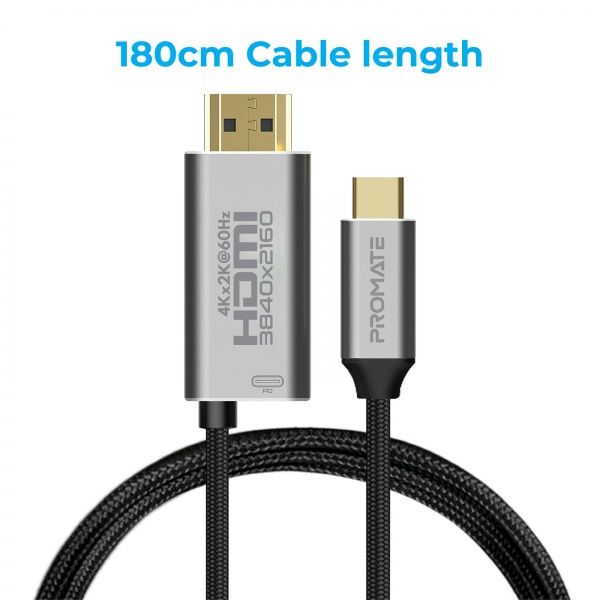 Кабель Promate USB-C/HDMI 4K 60Hz 1,8 м сірий (hdmi-pd60.grey) 