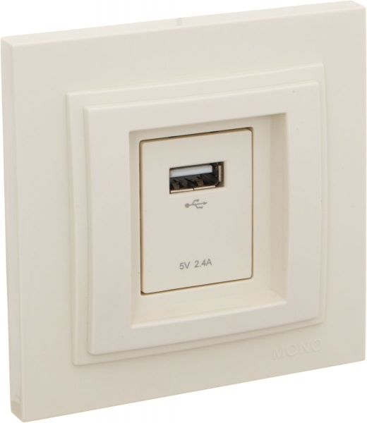 Розетка USB із заземленням Mono Despina без шторок без кришки крем 102-170005-177