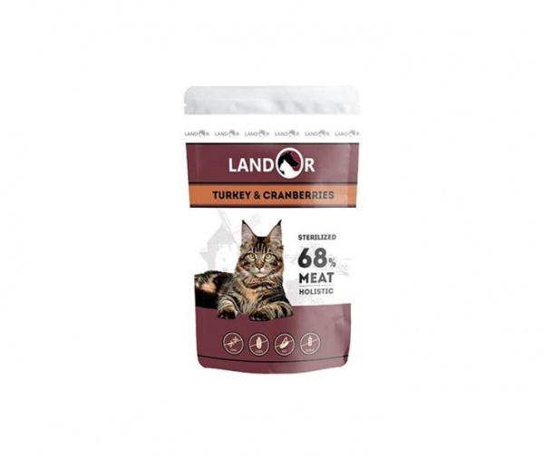 Консерва для стерилізованих котів LANDOR Adult Sterilized Індичка та журавлина 85 г