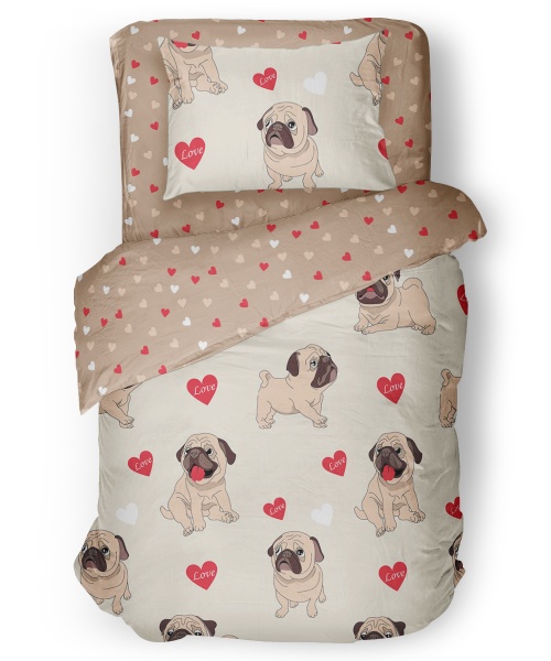 Комплект постельного белья Сute Pug 1,5 разноцветный UP! (Underprice) 