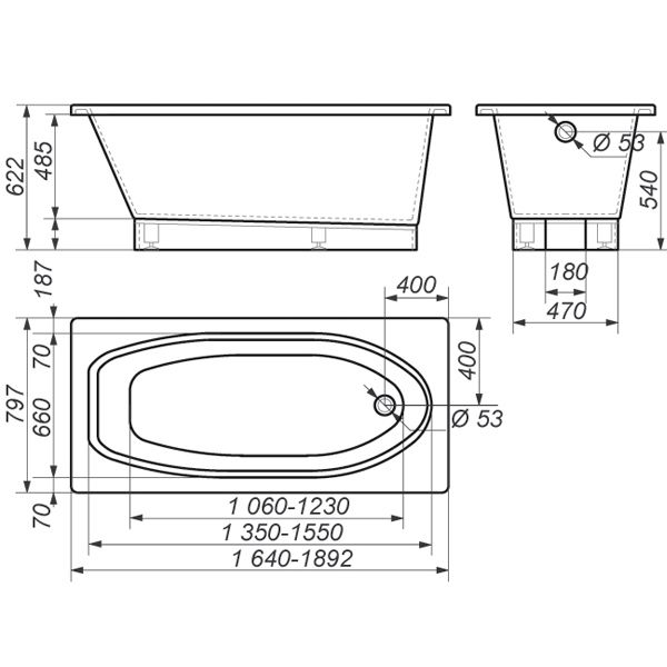 Ванна из искусственного камня Рок-Дизайн Классика 170x80