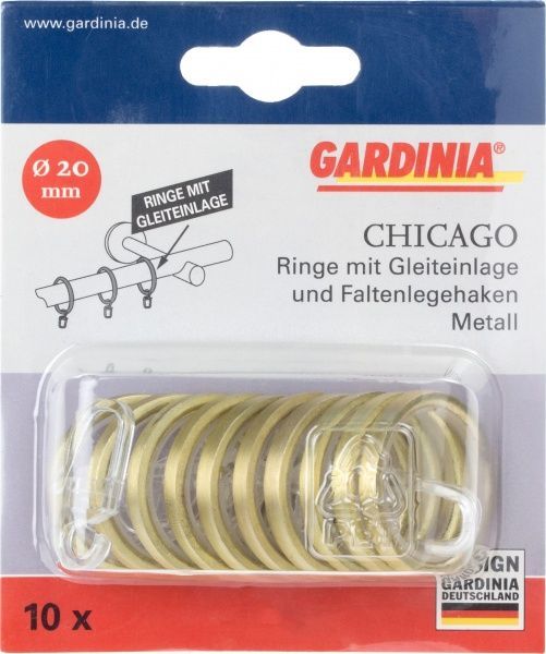 Кольцо с вкладышем 10 шт. Gardinia Chicago наборной d20 мм золото полированное 