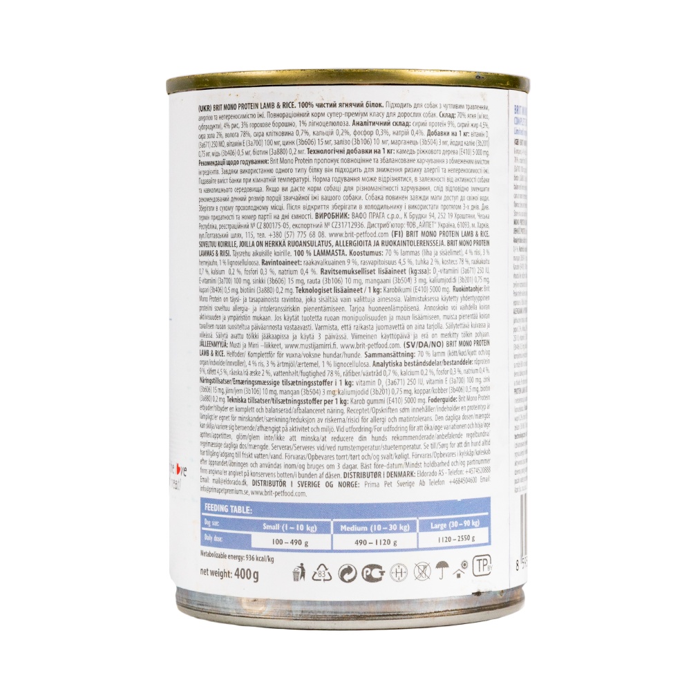Консерва для собак для всех пород Brit Care Mono Protein ягненка и рис 400 г
