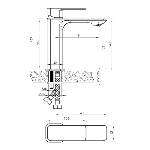 Змішувач для умивальника Imprese SLANICE M, хром, 35 мм