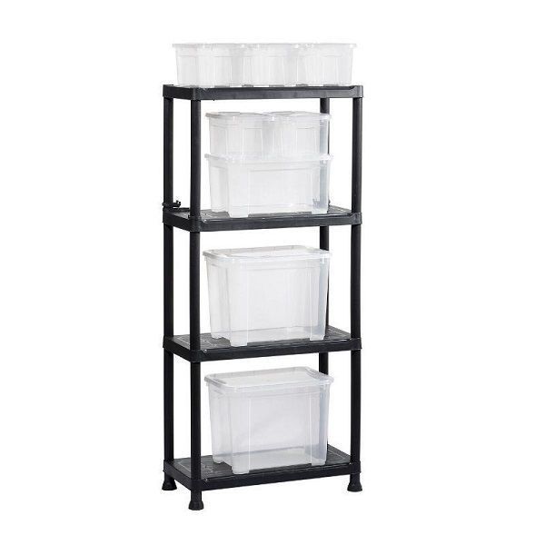 Стеллаж пластиковый универсальный KIS Plus-Shelf 60/4 1350x600x300 мм черный