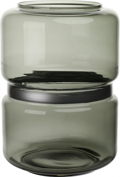 Ваза скляна димчаста SATURN срібне кільце d25 h35 см Wrzesniak Glassworks