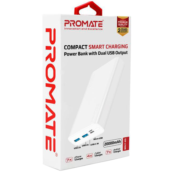 Зовнішній акумулятор (Powerbank) Promate Bolt-20 20000 mAh white (bolt-20.white)