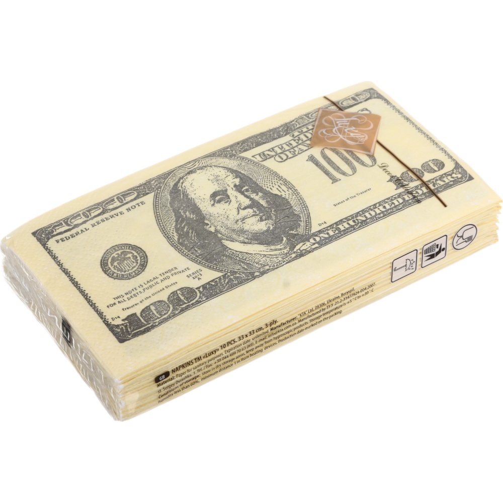 Салфетки столовые Luxy MINI Доллар трехслойные 33х33 см 10 шт.
