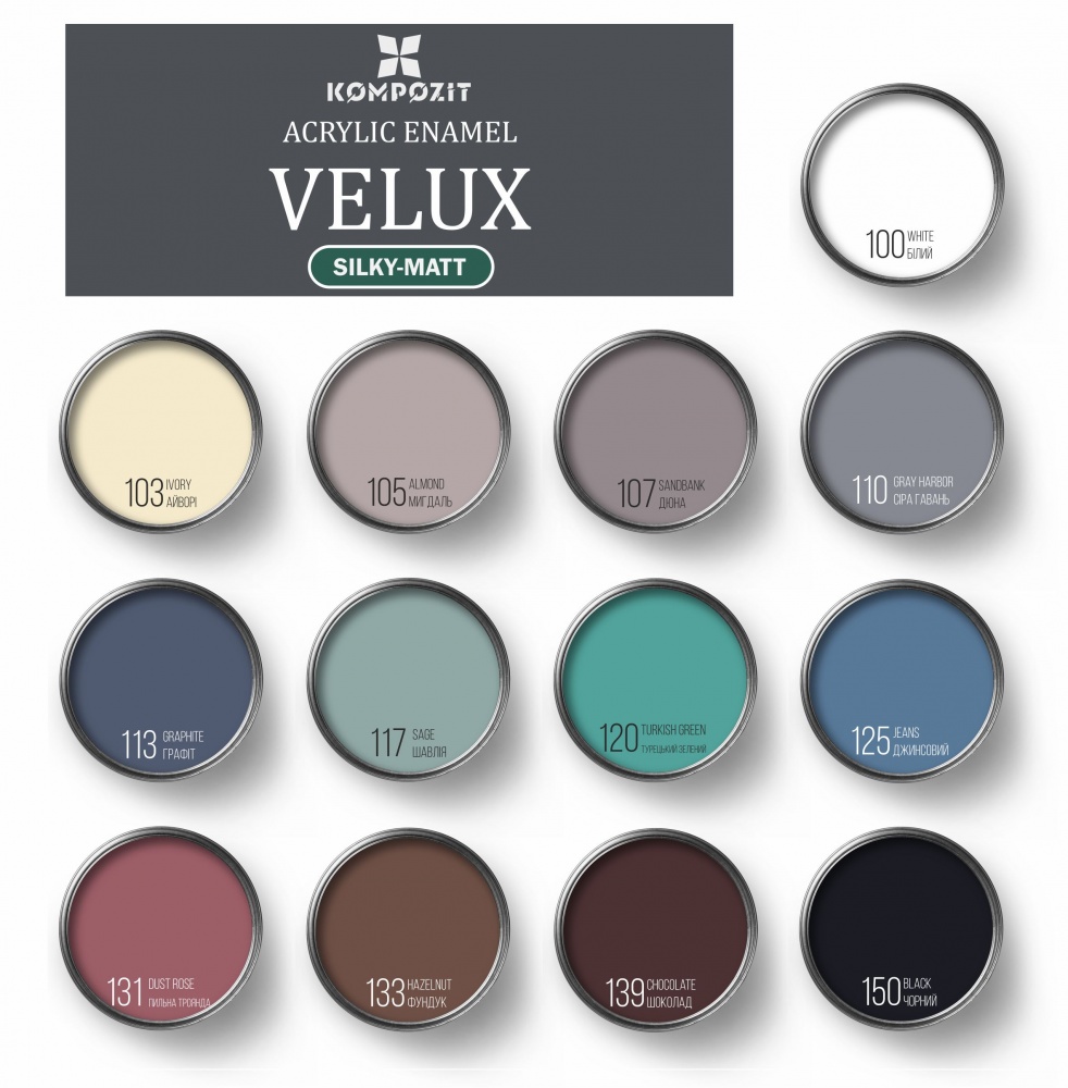Емаль акрилова Kompozit VELUX 110 серая гавань шовковистий мат 0,75л