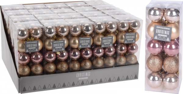 Набор елочных шаров пластиковых золотых и розовых d40 мм 20 шт./уп. 