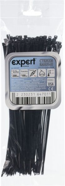 Стяжка кабельна Expert Power 2.5х200 мм 100 шт. чорний 