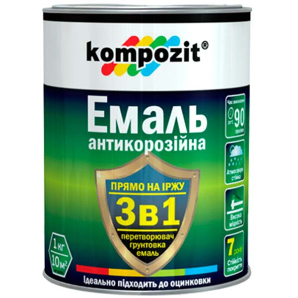 Эмаль Kompozit антикоррозийная 3 в 1 серый шелковистый мат 10кг