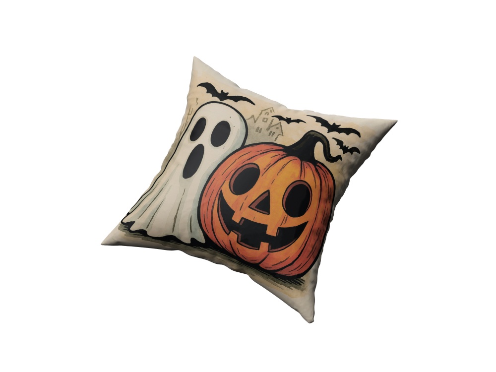 Подушка декоративна Halloween friend 45x45 см бежевий із малюнком La Nuit