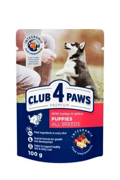Корм Club 4 Paws ПРЕМИУМ для щенков с индейкой в соусе