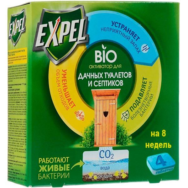 Биоактиватор для дачных туалетов и септиков Expel 4 таблетки