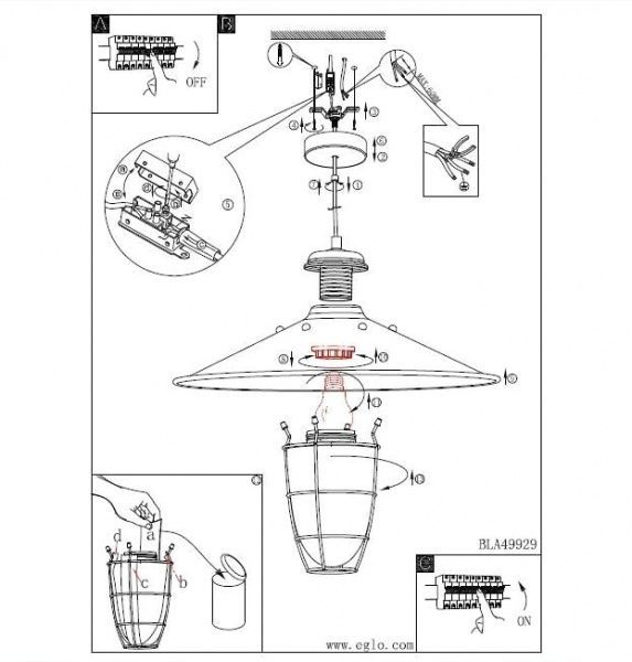 Подвес Eglo Gleaston 49929 1x60 Вт E27 черный/золото 