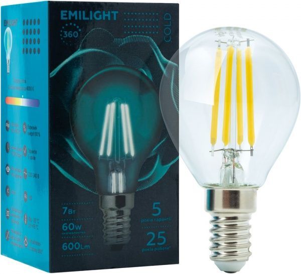 Лампа світлодіодна Emilight FIL G45 7 Вт E14 4000 К 220 В прозора 