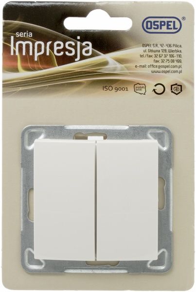 Выключатель проходной двухклавишный Ospel Impresja без подсветки 16 А 250В IP20 кремовый LP-10Y/m/27