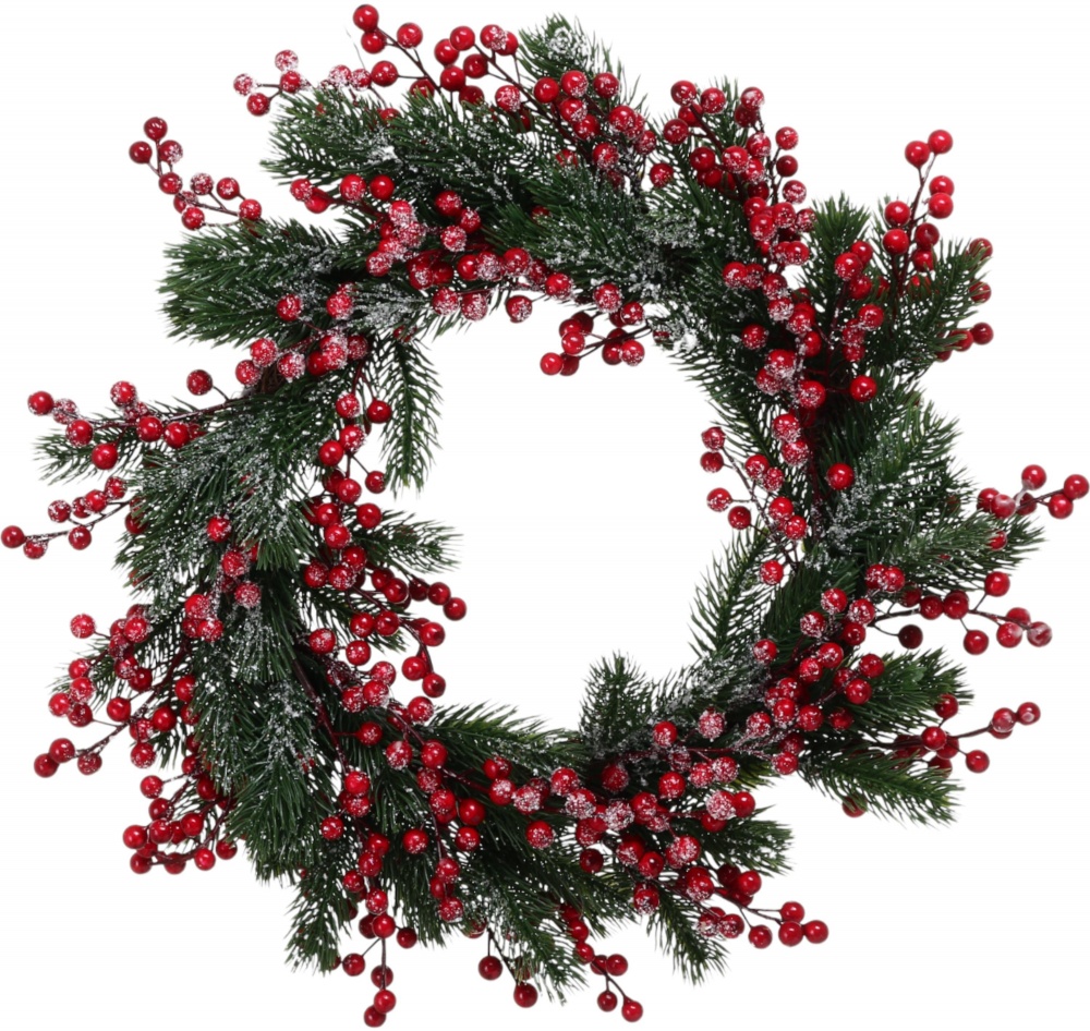 Вінок хвойний з ягідками густий засніжений d500 мм RS1H832-50