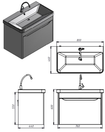 Тумба підвісна ЮВЕНТА Livorno-80 білий з умивальником Luxury-80