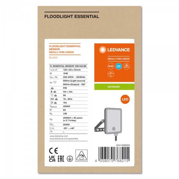 Прожектор светодиодный Ledvance FL Essential 10W 4000K 10 Вт IP65 черный FL essent 10W S 