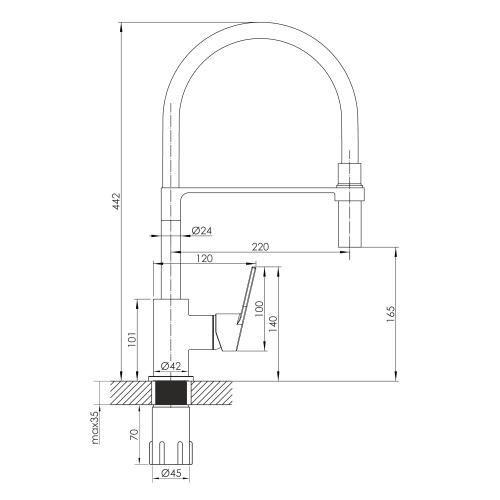 Змішувач для кухні Imprese WITOW з висувним гнучким виливом, хром