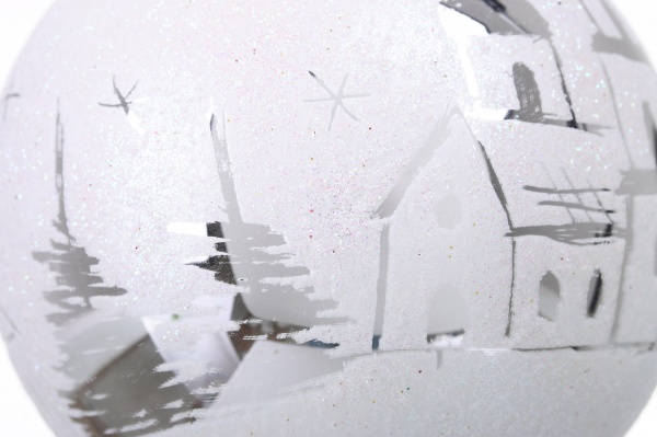 Куля новорічна сніжна колекція скляна d 100 мм білий