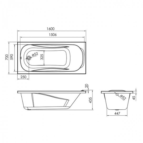 Ванна акриловая Imprese Safir 160 160х70 см 