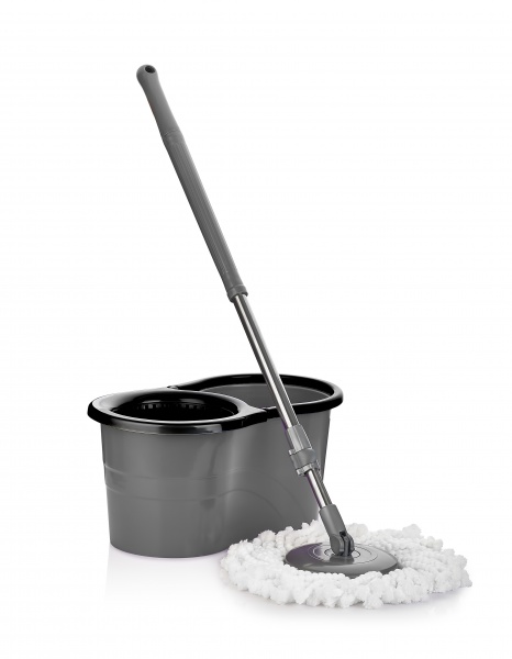 Комплект швабра и ведро с автоматическим отжимом для пола Eco Fabric серый 25 см 