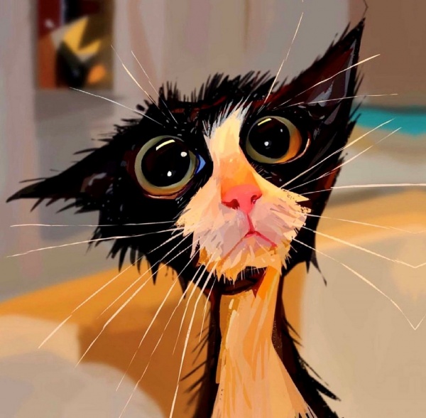 Репродукция Черный кот смешной 35x35 см Арт Фемелі 