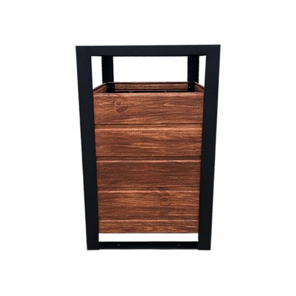 Урна уличная для мусора металл/дерево С6-45 45 л черный/коричневый