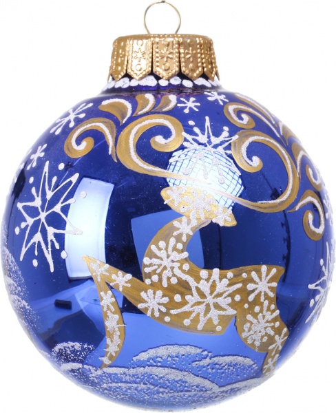 Шар новогодний зимние краски ручной работы стеклянный d 100 мм черный