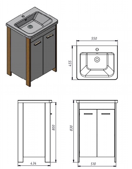 Тумба напольная ЮВЕНТА Brooklyn - 55 белый с умывальником Soft-55