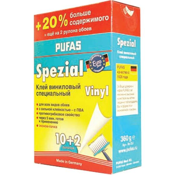 Клей PUFAS для виниловых обоев Евро 3000 с ПВА на 8 - 10 рулонов 300 г+20% бесплатно