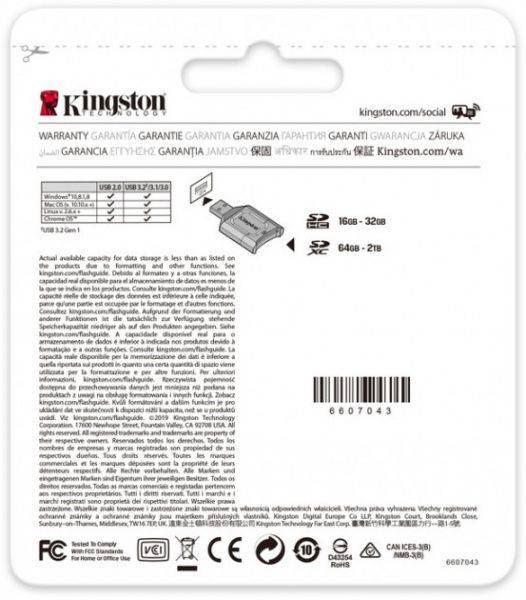 Карта памяти Kingston microSDXC 64 ГБ UHS-I Class 3 (U3) (MLPR2/64GB) React+ 