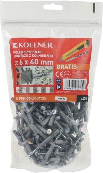 Дюбель ударный с фланцем 6x40 мм 125 шт. Koelner