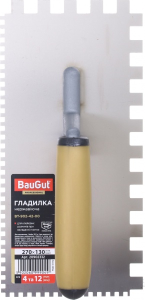 Гладилка зубчаста BauGut 270x130 мм зуб 4 та 12 мм BT-902-42-00