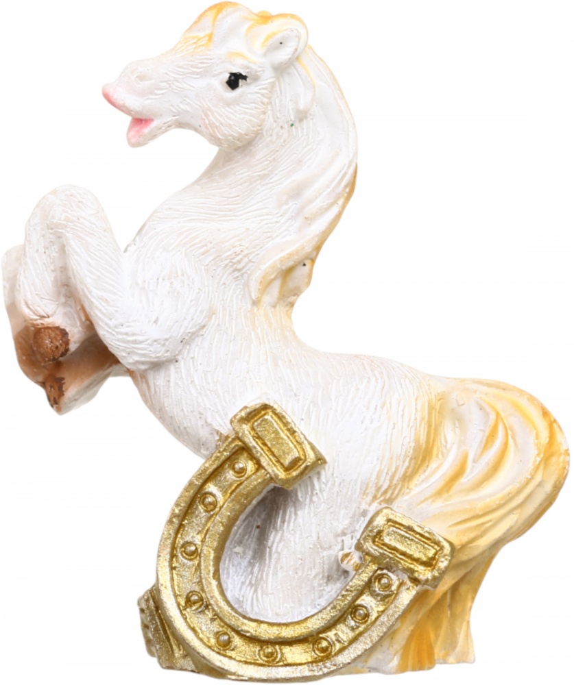 Сувенір новорічний коник з підковою полігума білий 5 см