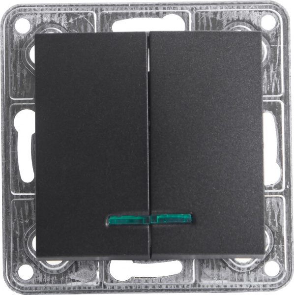 Выключатель двухклавишный LXL Tesla TLXL3503A с подсветкой графит 3503A graphite