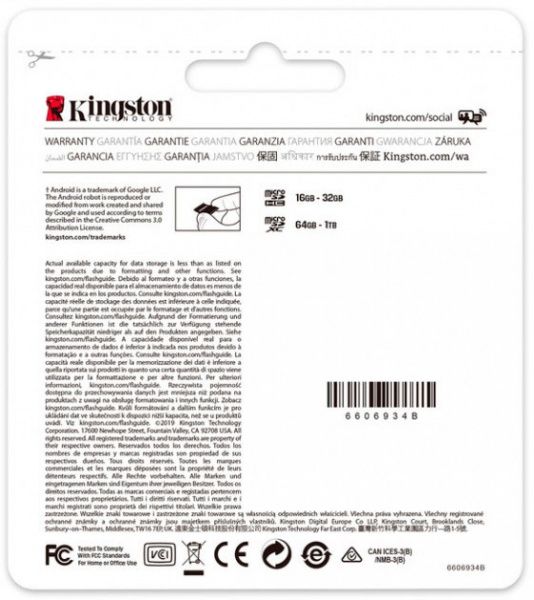 Карта пам'яті Kingston microSDXC 64 ГБ Class 10 (SDCS2/64GBSP) UHS-I U1 