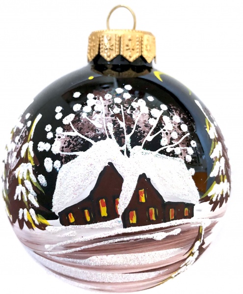 Шар новогодний Юріта пейзаж Тёмная ночь d 80 мм баклажановый A80404M