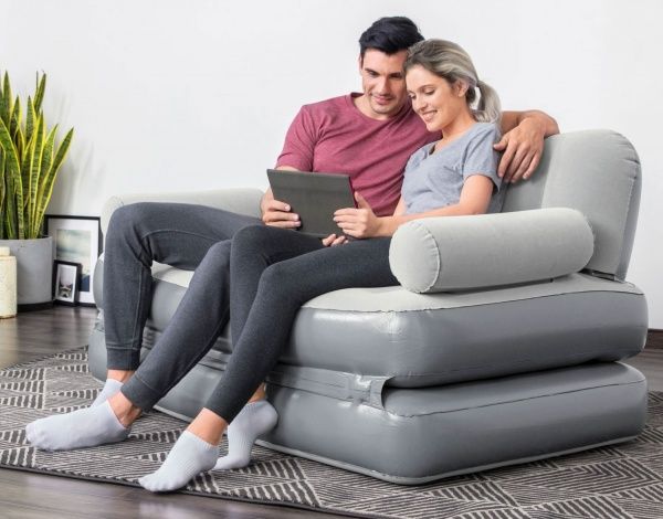 Кровать надувная Bestway 3 в 1 со встроеннным электронасосом 188х152 см серый