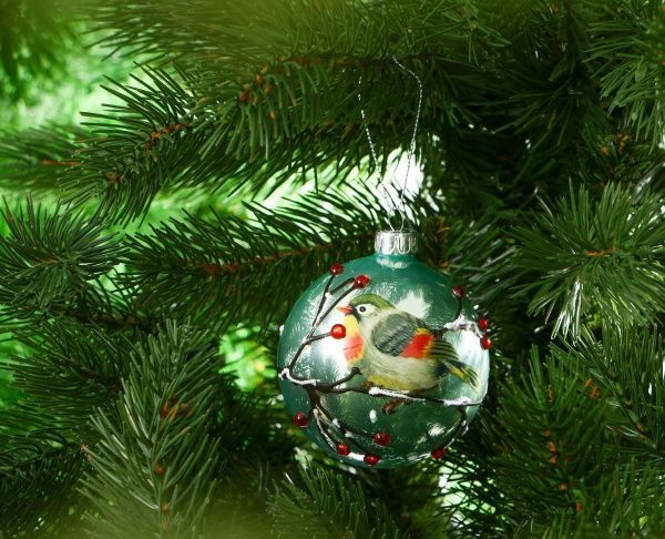 Куля скляна Синиця d80 бірюзовий